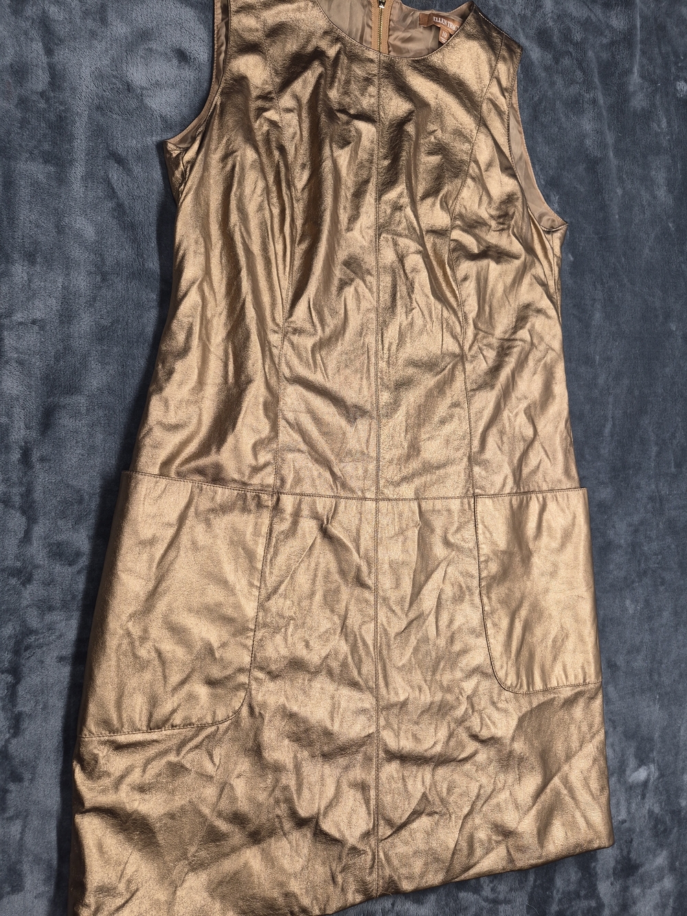 Ellen Tracy Metalic Bronze Mini Dress Size 10 Sleeveless Front Pockets